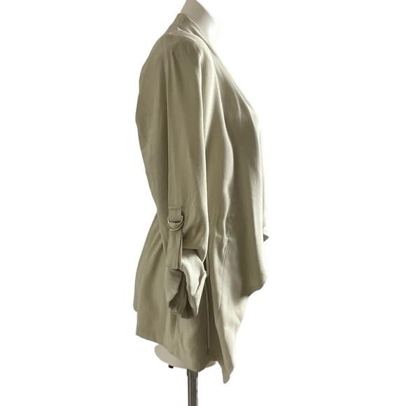 Zara Beige Fluid Oversized Drape Open Front Roll Tab Drawstring Waist Jacket - Picture 2 of 13